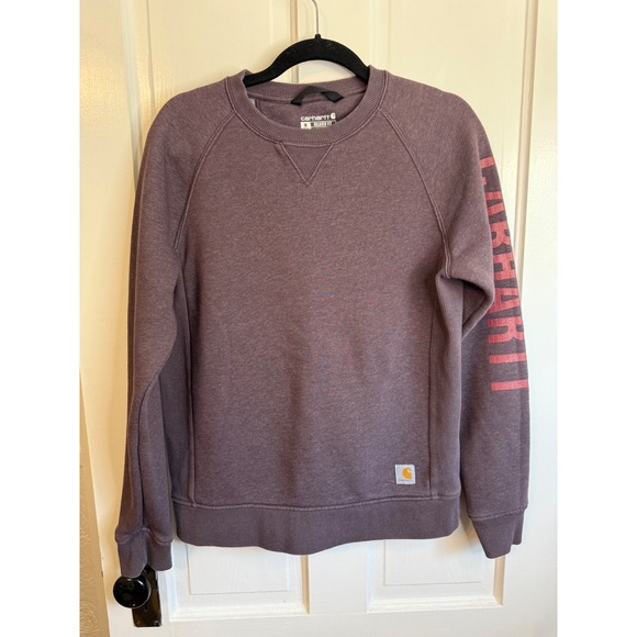 Carhartt Tops - Carhartt Womens Relaxed Fit Graphic Logo Sleeve Sweatshirt Purple M